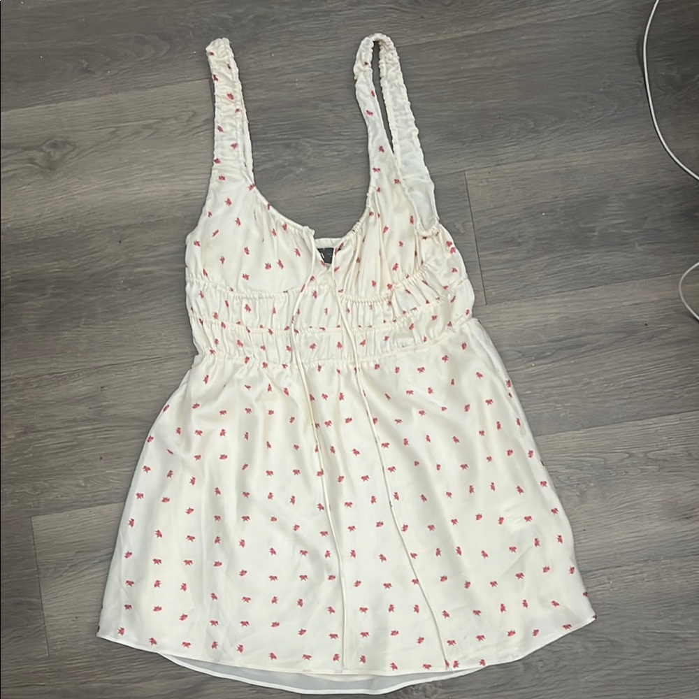 Zara White Sleeveless Dress with red Floral Pattern